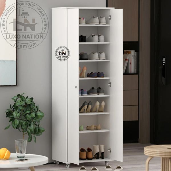 Tall 8-Tier Rolling Shoe Cabinet – Smart Entryway Storage Organizer